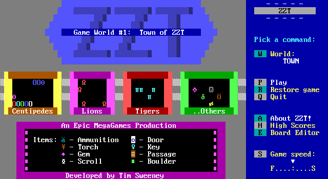 Original TOWN.ZZT Title Screen